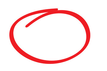 Red circle pen draw. Highlight hand drawn circle isolated on white background. Handwritten red circle. For marker pen, pencil, logo and text check. Vector illustration