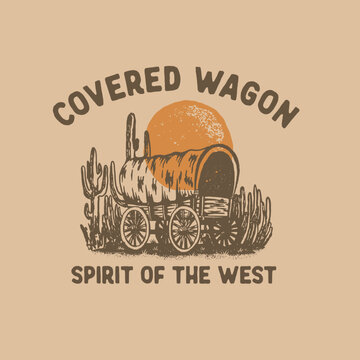 Western Illustration covered wagon graphic cactus design covered wagon illustration western graphic sunset western badge