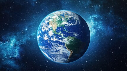 Fototapeta premium A stunning view of Earth from space, showcasing vibrant blues and greens against a starry backdrop.