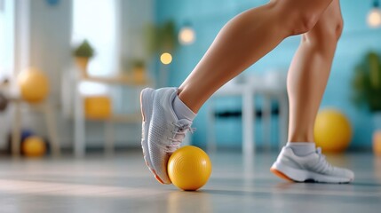 Naklejka premium Person practicing post-surgery knee mobility exercises, determined recovery