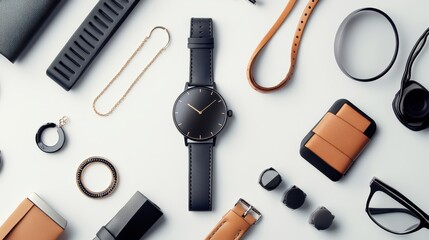 Modern Accessories Flat Lay on White Background