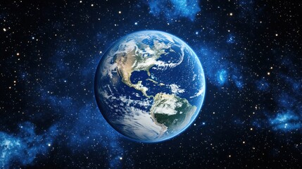 Fototapeta premium A stunning view of Earth from space, showcasing vibrant oceans and landmasses amidst a starry cosmic background.