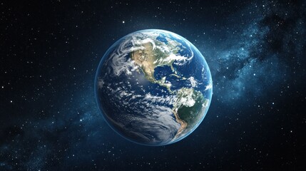 A stunning view of Earth from space, showcasing vibrant oceans and landmasses surrounded by stars.
