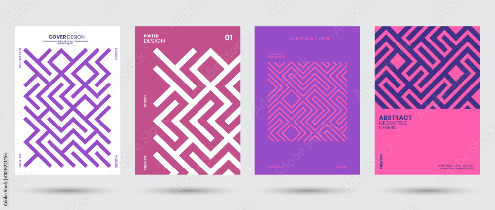 Poster abstract collection of geometric shapes backgrounds. brutal contemporary circle oval wave patterns. 