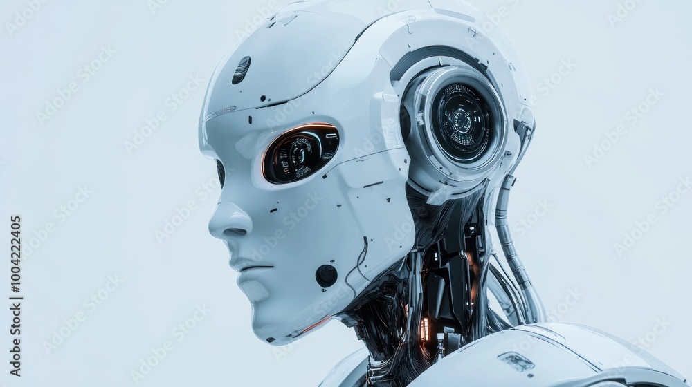 Poster A Close Up of a Realistic Android Robot Head