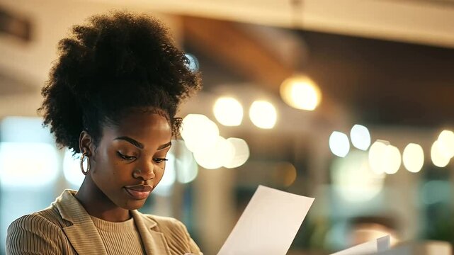 young Black woman filling out her ballot at a polling station, illustrating active participation in the U.S. electoral process and the importance of voting