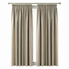 Beige curtains with pleats hanging on a window