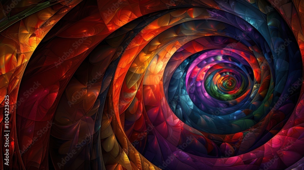 Poster vibrant spiral patterns in colorful abstract design