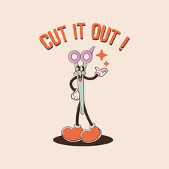 Funny Scissors Cartoon Retro Illustration Pun