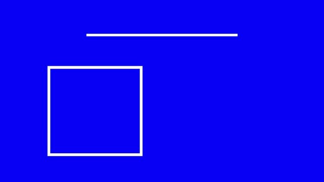 Rectangle, beeline and circle frame white color animation on blue background.