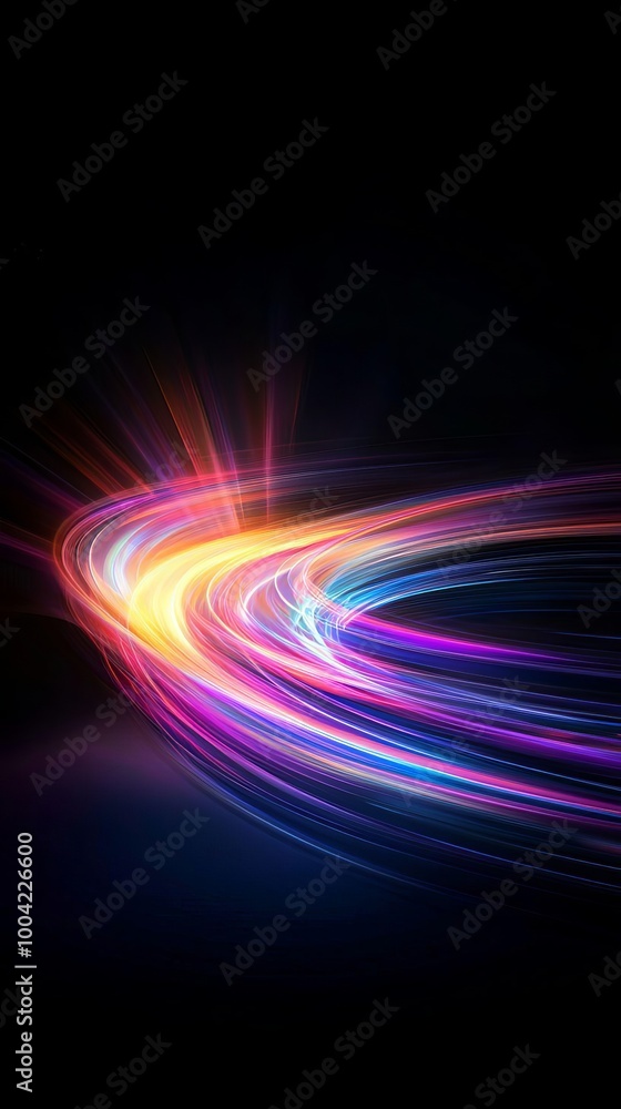 Poster intricate abstract patterns of blurred light trails capturing motion and energy in vibrant colors