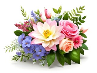 Obraz premium A vibrant digital artwork bouquet of flowers on a white background