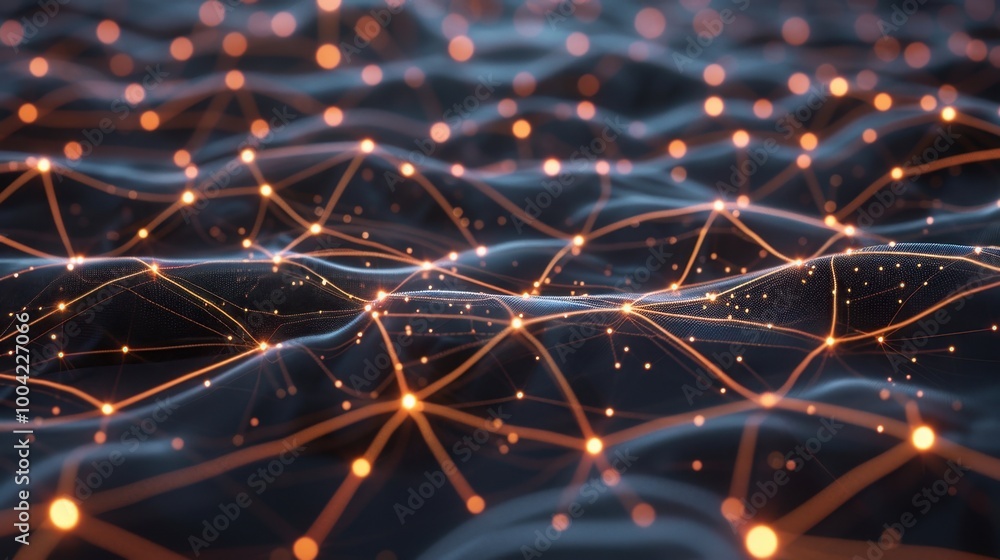 Poster abstract digital network with glowing nodes and lines