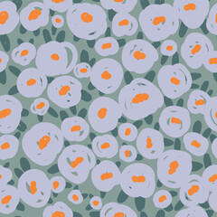 Seamless pattern with naive blue circle flowers. Blue daisy