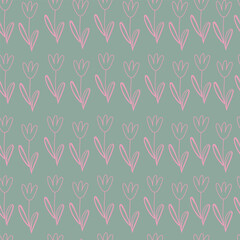 Seamless pattern with line tulips.
