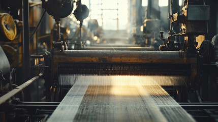  A textile mill with advanced looms weaving complex patterns. 