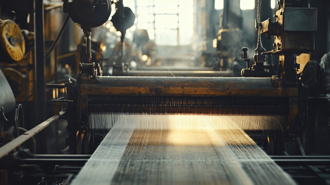  A textile mill with advanced looms weaving complex patterns. 