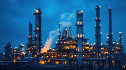 Obraz premium Illuminated Refinery at Dusk