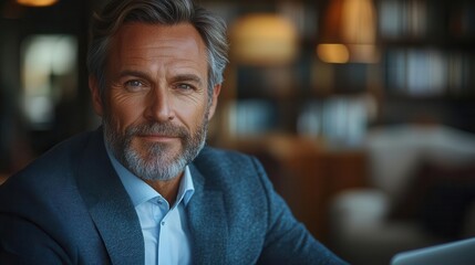 joyful mature businessman intently focused on his laptop reflecting determination and success in a modern office setting embodying the essence of professional ambition