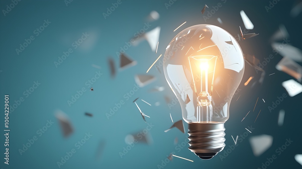 Poster resilient light a 3d render of a glowing bulb amidst broken glass - symbolizing hope learning throug