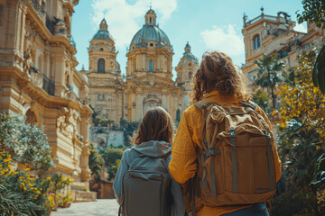 Naklejka premium A family taking a guided tour of a local landmark, learning about its history and significance.