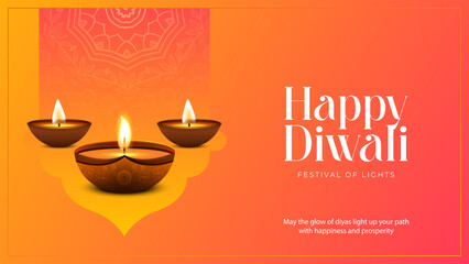 Happy Diwali Celebration Background. Diwali Festival Of Lights Banner with Diya Vector Illustration. Happy Diwali Social Media Post Template.
