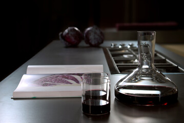 Composition with decanter and wine glasses