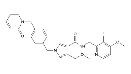 sebetralstat molecule, structural chemical formula, ball-and-stick model, isolated image plasma kallikrein inhibitor