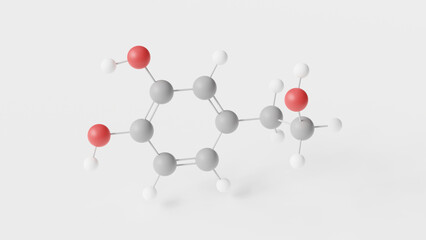 hydroxytyrosol molecule 3d, molecular structure, ball and stick model, structural chemical formula phenylethanoid