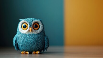 Obraz premium Cute teal owl figurine on a colorful background