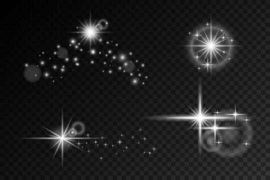 Sparkling Light Effects with Transparent Background for Festive Designs and Digital Art. Bright Shining Stars
