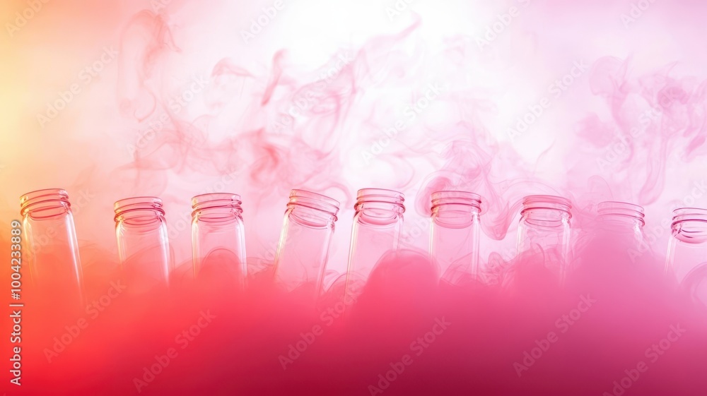 Poster a row of test tubes emits colorful vapor against a vibrant background, creating an atmospheric scien