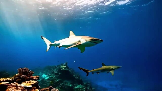 Great white shark underwater view ,
