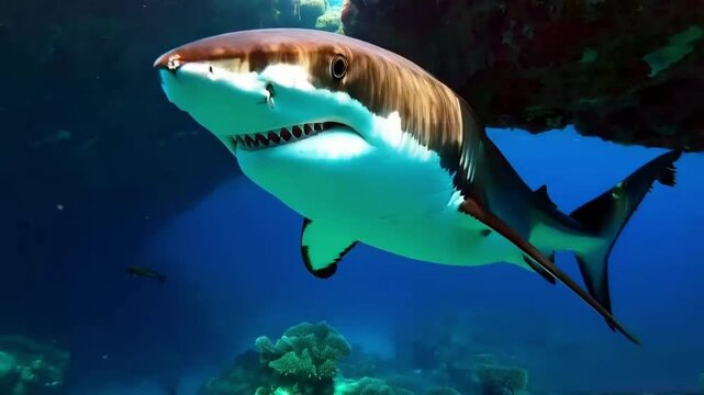 Great white shark underwater view ,