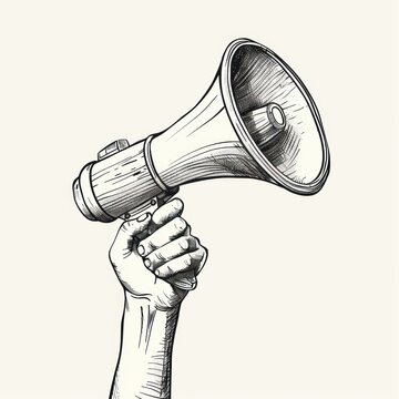 recommend clip art: Hand holding megaphone sketch drawing line.