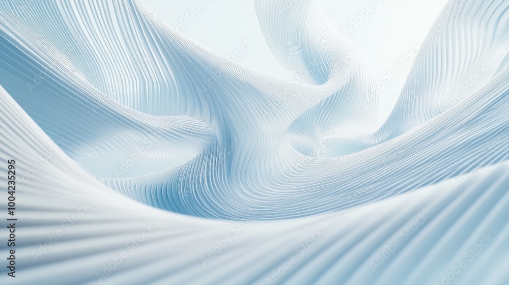 Poster abstract swirling trails of 3d technology form a captivating pattern on a white-light blue backgroun