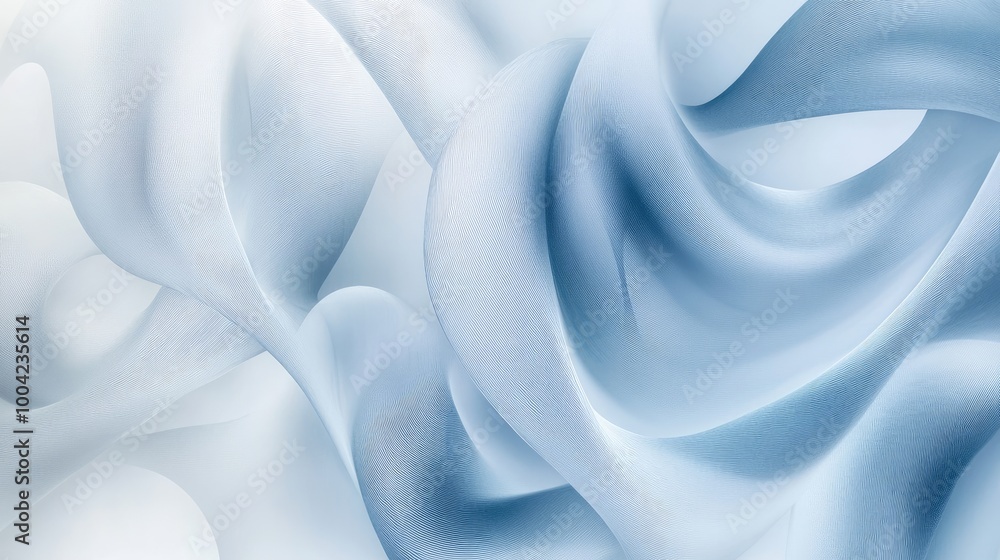 Poster dynamic 3d tech-inspired swirling trails create a captivating abstract design on a white-light blue 
