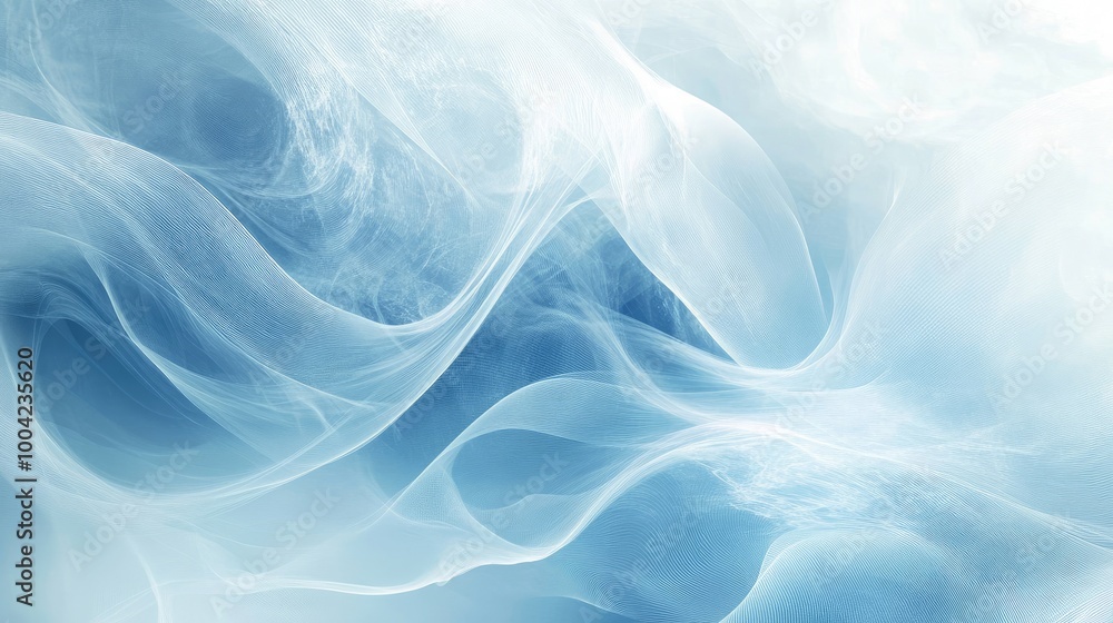 Poster dynamic 3d tech-inspired swirling trails create a captivating abstract design on a white-light blue 