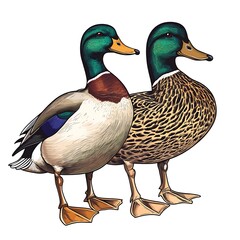 Obraz premium Vibrant illustration showcasing male and female mallard ducks together