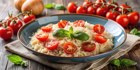 Tantalizing Italian Risotto Dish with Fresh Tomatoes and Shaved Parmesan Cheese