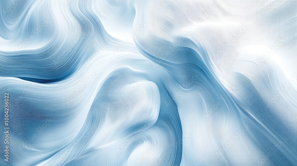 Poster mesmerizing abstract trails of 3d technology swirl on a white-light blue background, forming a capti