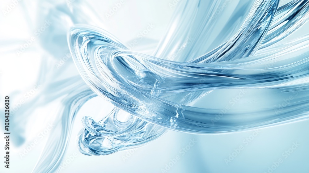 Poster mesmerizing abstract trails of 3d technology swirl on a white-light blue background, forming a capti