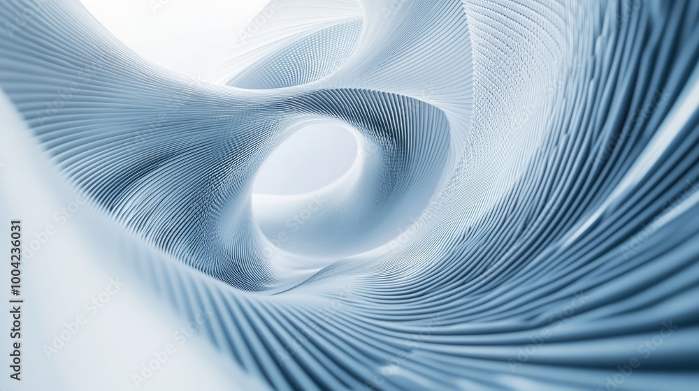 Poster mesmerizing swirling patterns of 3d technology trails form an abstract design on a white-light blue 
