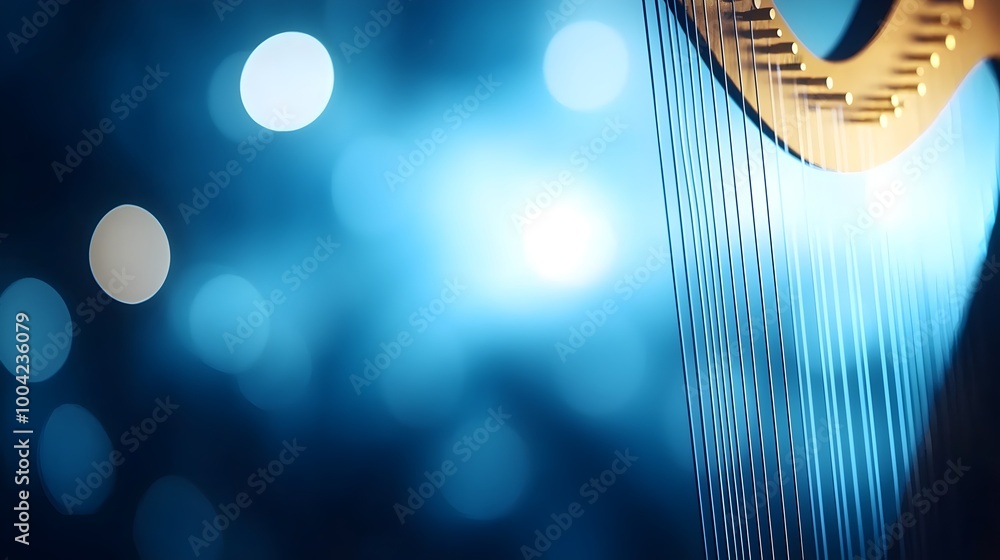 Poster enchanting harp melodies in a cozy moonlit room - a serene 3d render illustrating gentle strings cre