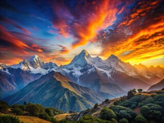 Breathtaking Sunrise Over Majestic Himalaya Mountains with Colorful Sky and Serene Landscape Views