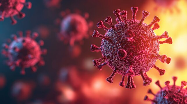 3D illustration of a virus on a dark background, highlighting its structure and details.