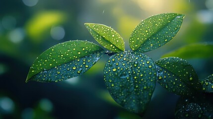 lush landscape on a gentle rainy day with vibrant greenery kissed by droplets a soft mist creating a peaceful and serene atmosphere inviting calm and reflection