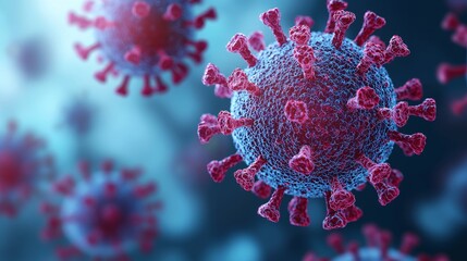 Obraz premium Detailed 3D illustration of the coronavirus on a blurred background.