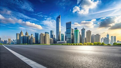 Obraz premium Panoramic city skyline with empty streets at eye level