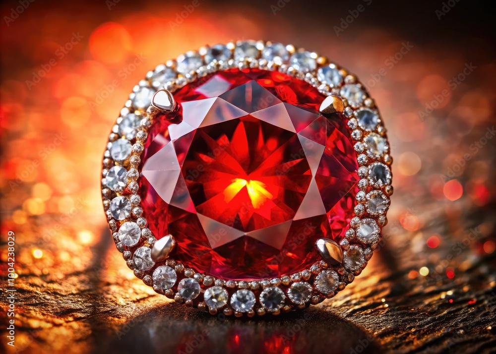 Poster brilliant red gemstone sparkling with light, showcasing intricate cut and rich color depth in detail